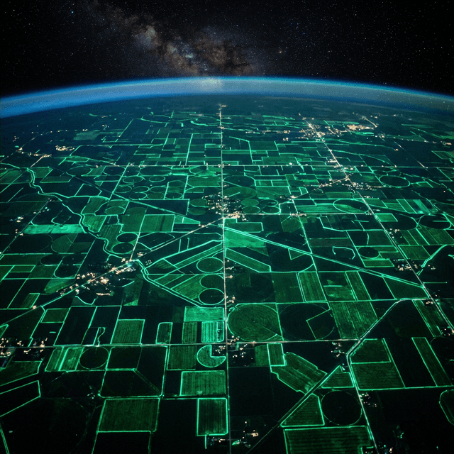 Satellite view of agricultural fields
